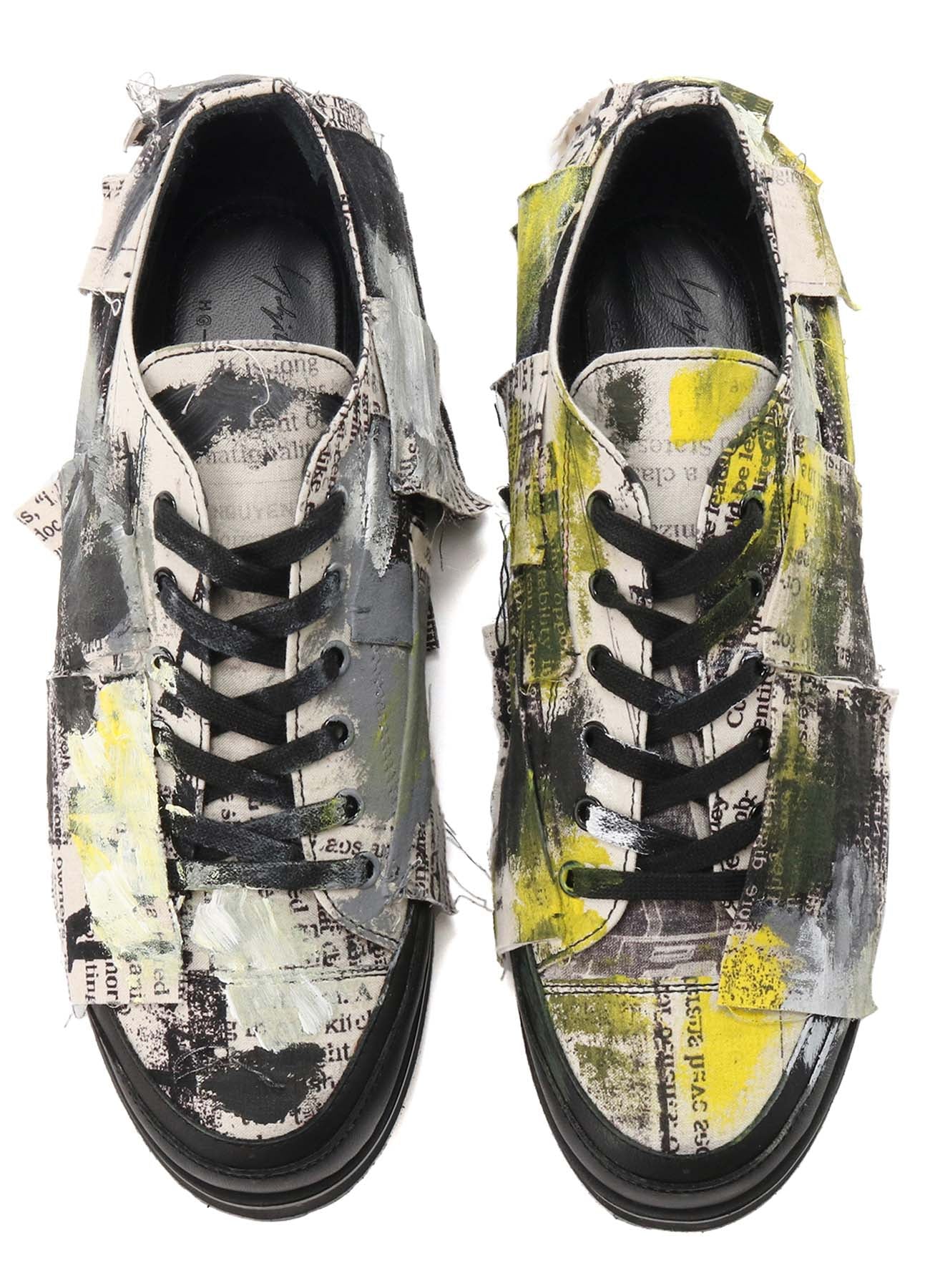 COTTON NEWSPAPER PRINT YELLOW PAINT SNEAKER