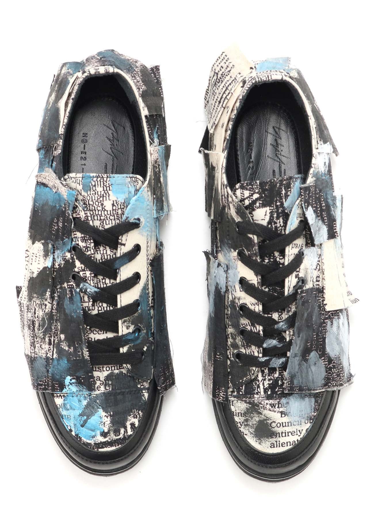 COTTON NEWSPAPER PRINT BLUE PAINT LOW CUT SNEAKER