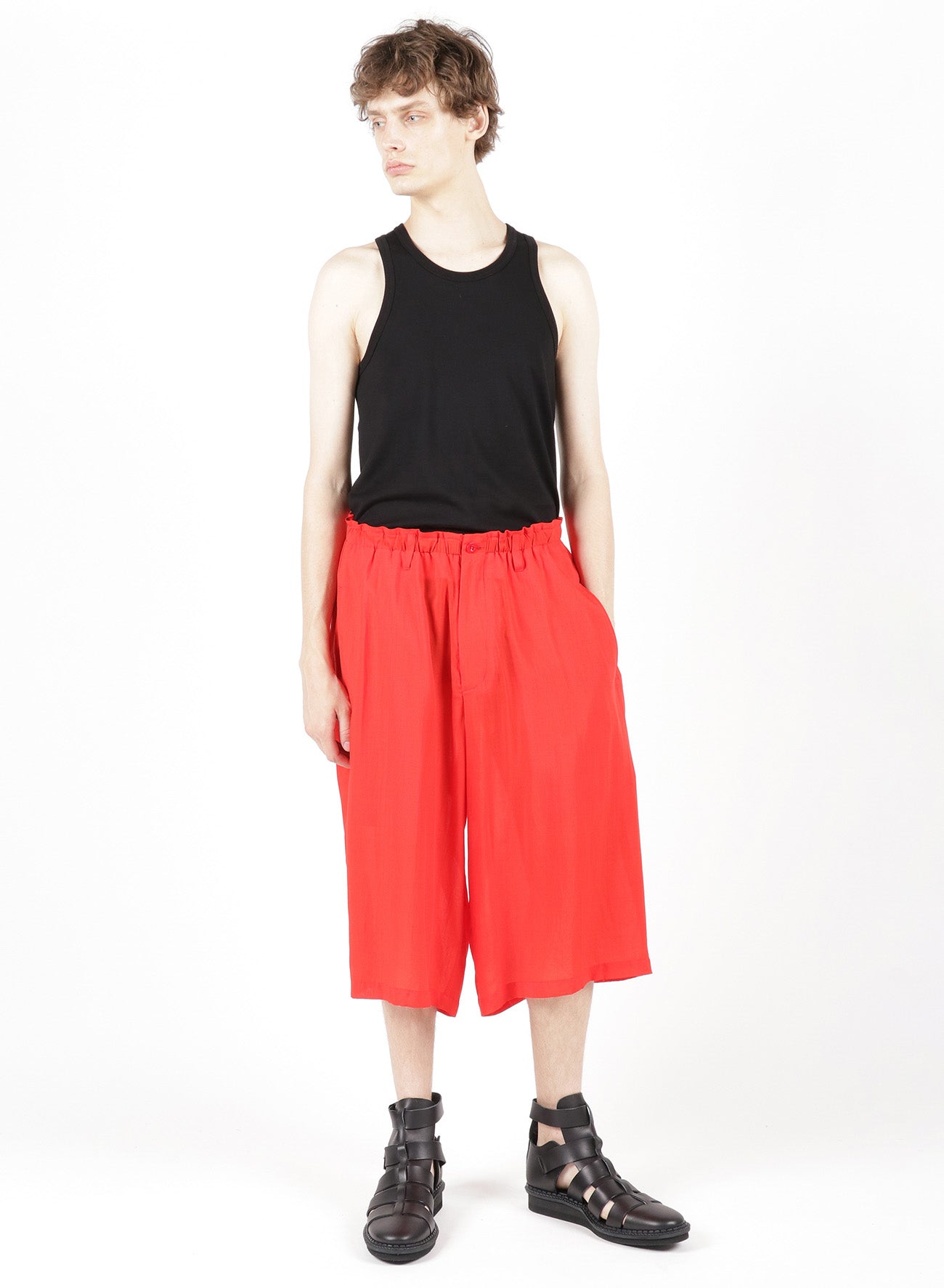 SILK CRAPE DECHINE+RED CELLULOSE LAWN COVER PANTS