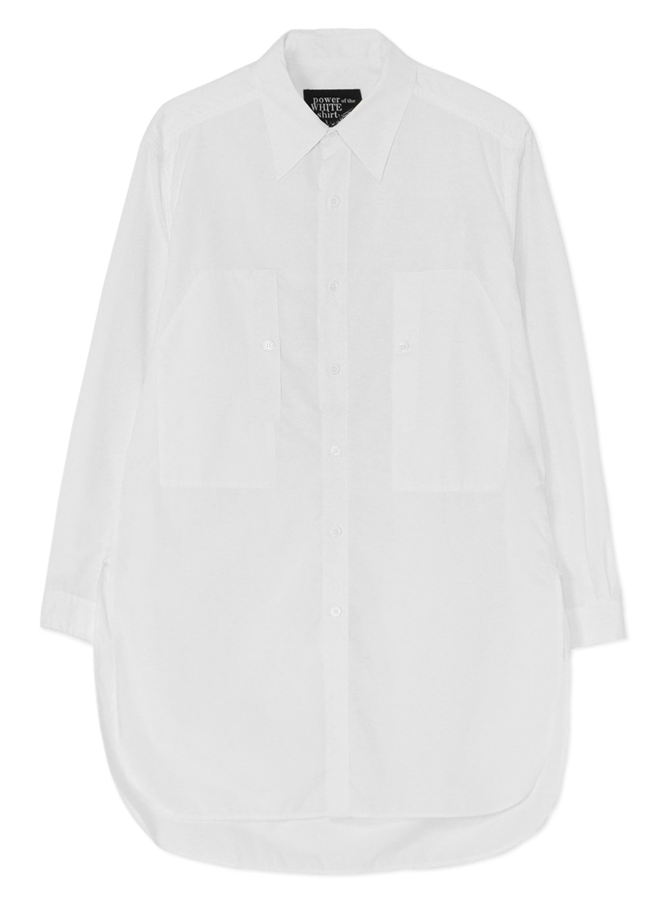 COTTON BROADCLOTH ROUNDED HEM DOUBLE CHEST POCKET SHIRT