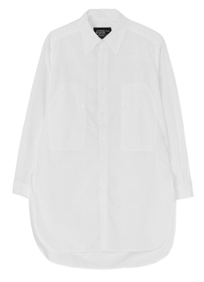 COTTON BROADCLOTH ROUNDED HEM DOUBLE CHEST POCKET SHIRT