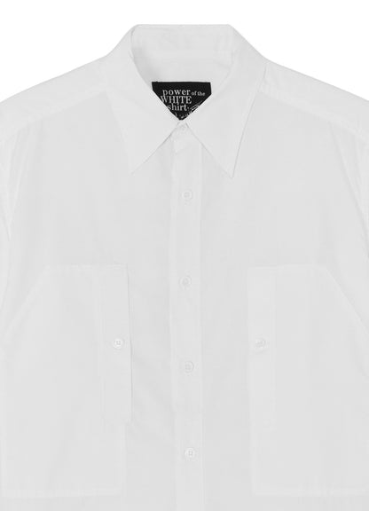 COTTON BROADCLOTH ROUNDED HEM DOUBLE CHEST POCKET SHIRT