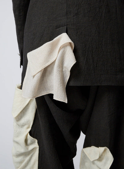 INK BKACK FLAX WOOL CLOTH N-LEFT SIDE DRAPED JKT