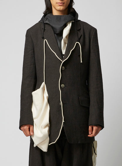 INK BKACK FLAX WOOL CLOTH N-LEFT SIDE DRAPED JKT