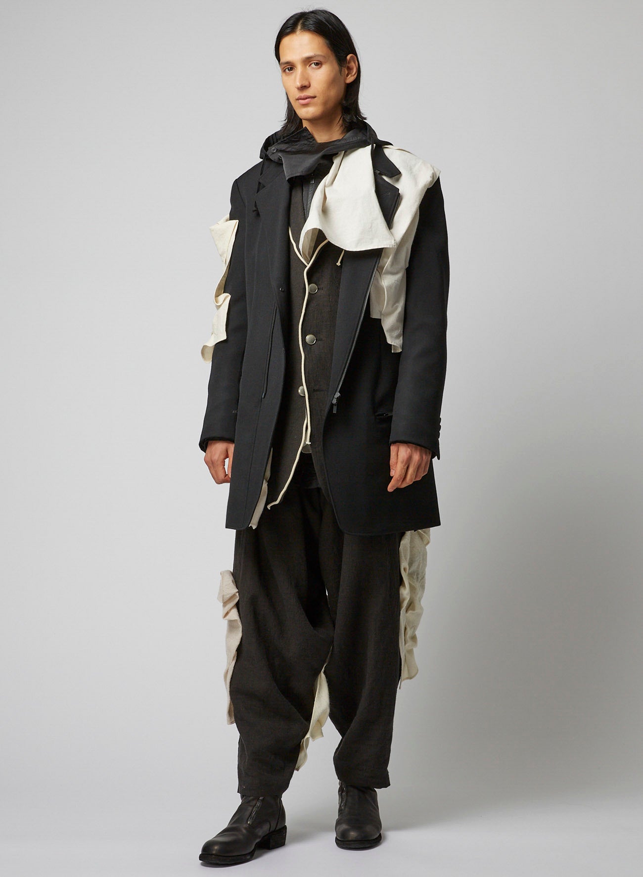 INK BKACK FLAX WOOL CLOTH N-LEFT SIDE DRAPED JKT