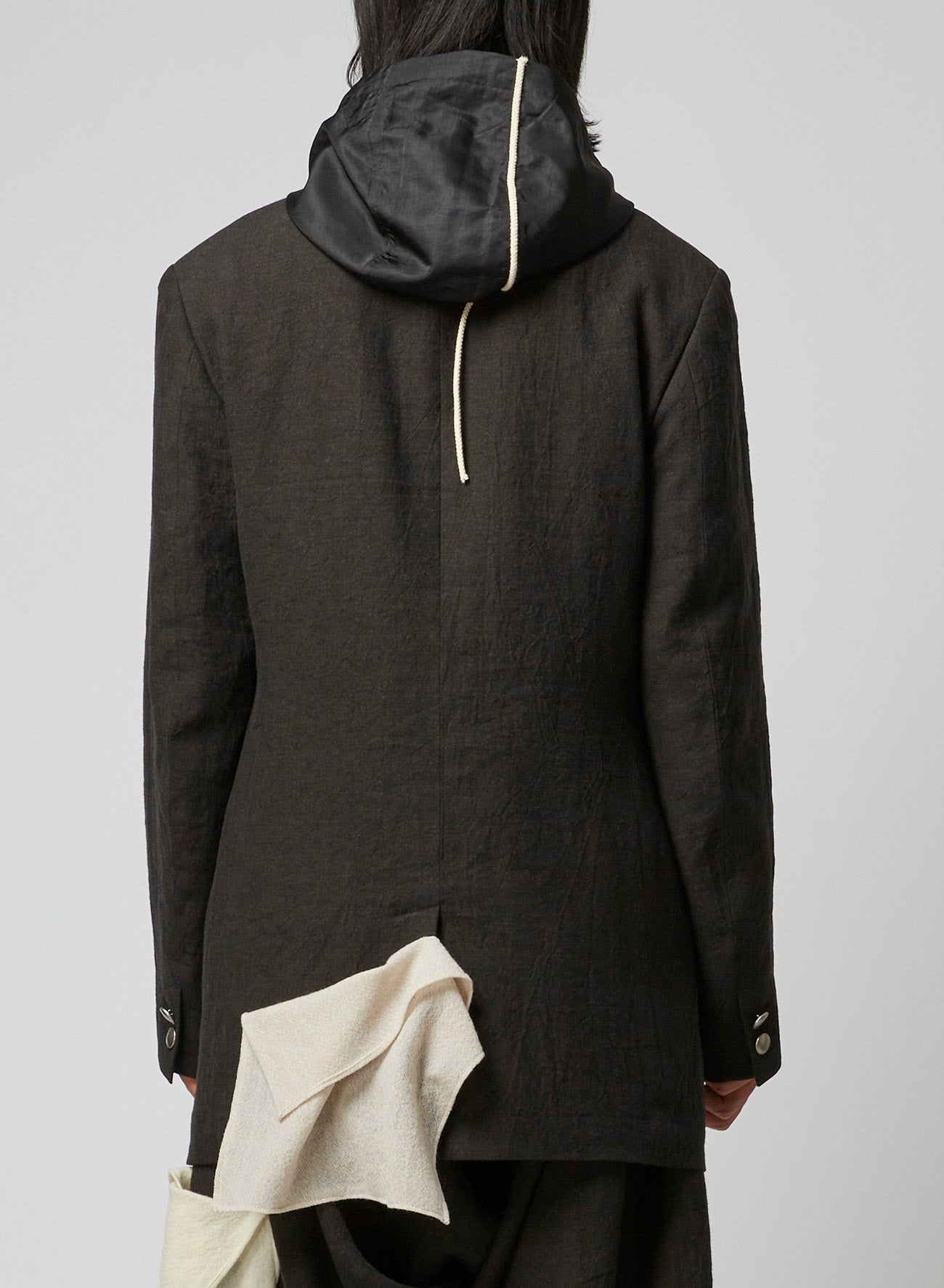 INK BKACK FLAX WOOL CLOTH N-LEFT SIDE DRAPED JKT