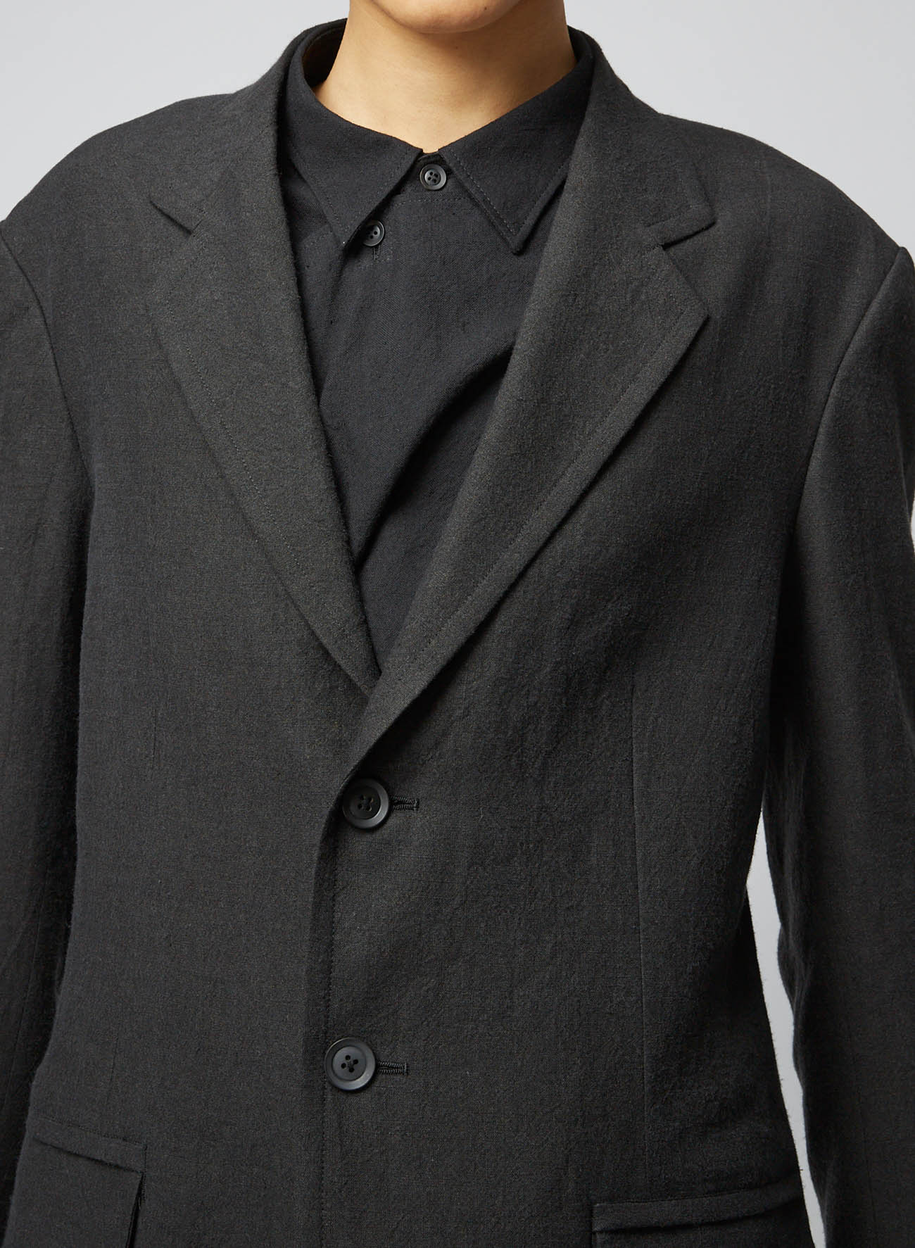 FLAX WOOL CLOTH SIDE BUTTON JACKET