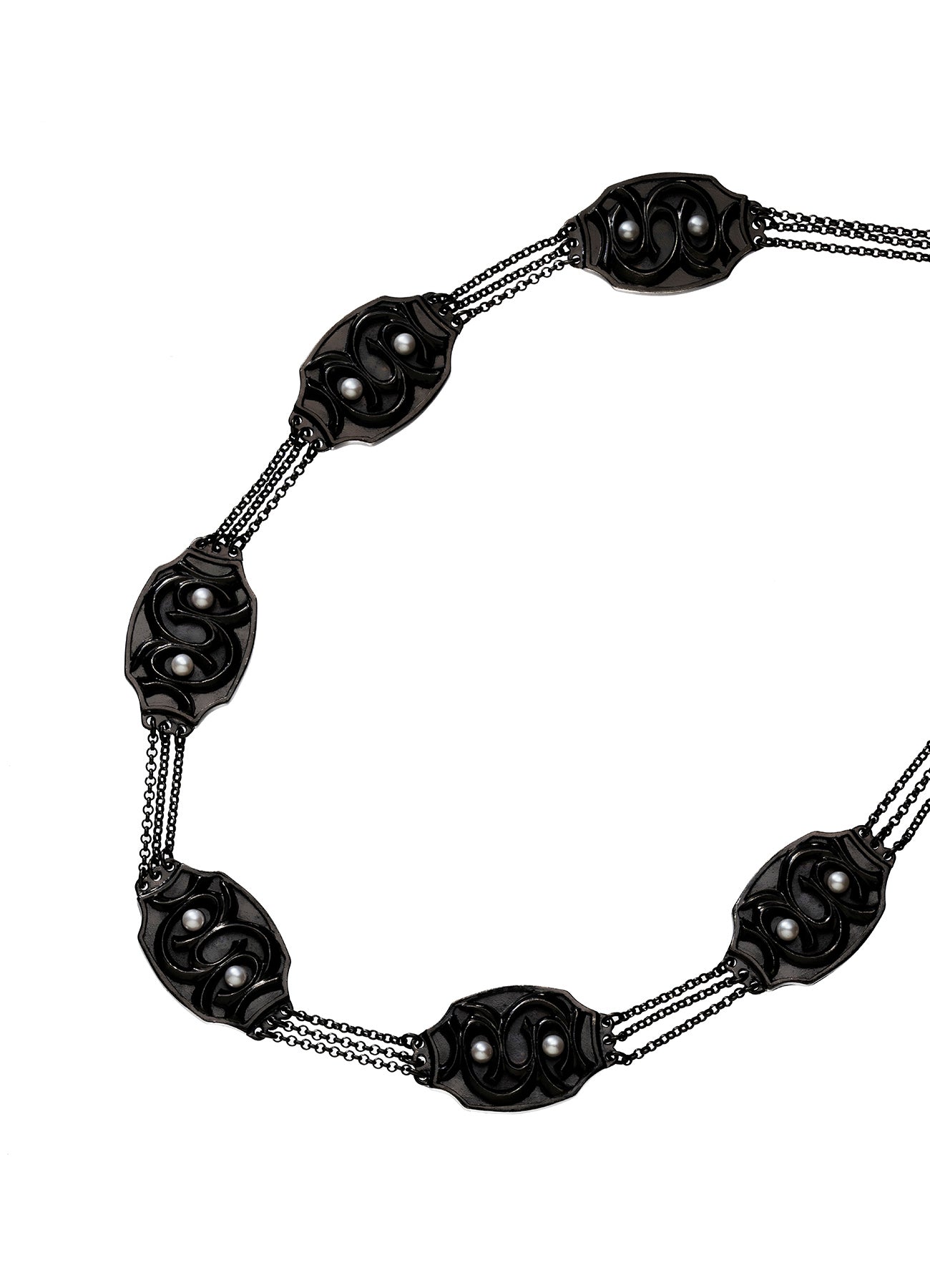 TIN ALLOY PEARL GM INLAY NECKLACE BK