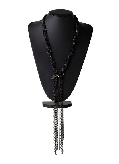 COW LEATHER/BRASS GM LINE KNOT NECKLACE