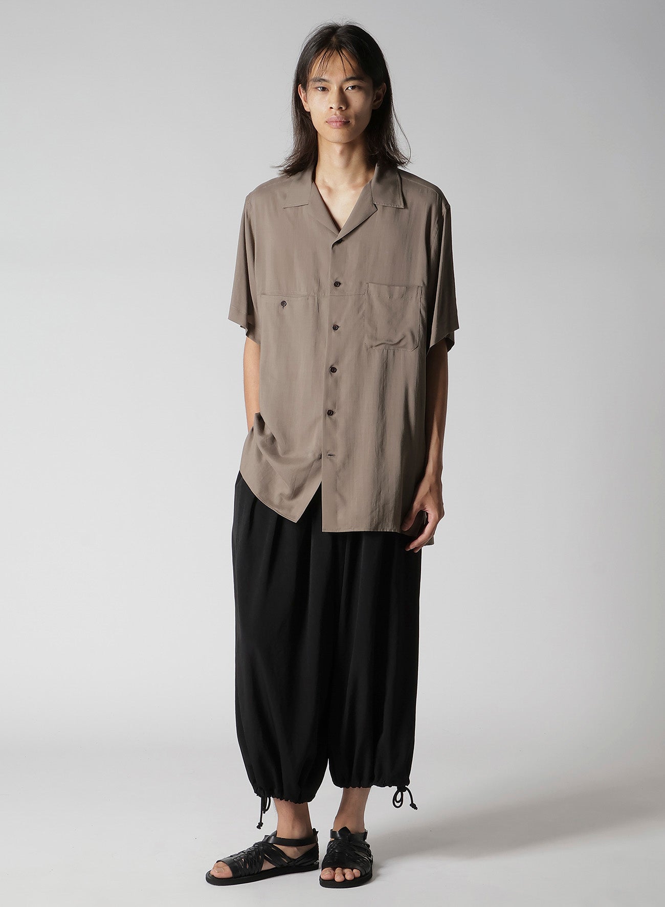 CELLLOSE LAWN PANEL OPEN COLLAR BLOUSE