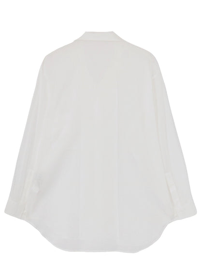 COTTON/LINEN SLAB LAWN OPEN COLLAR BLOUSE