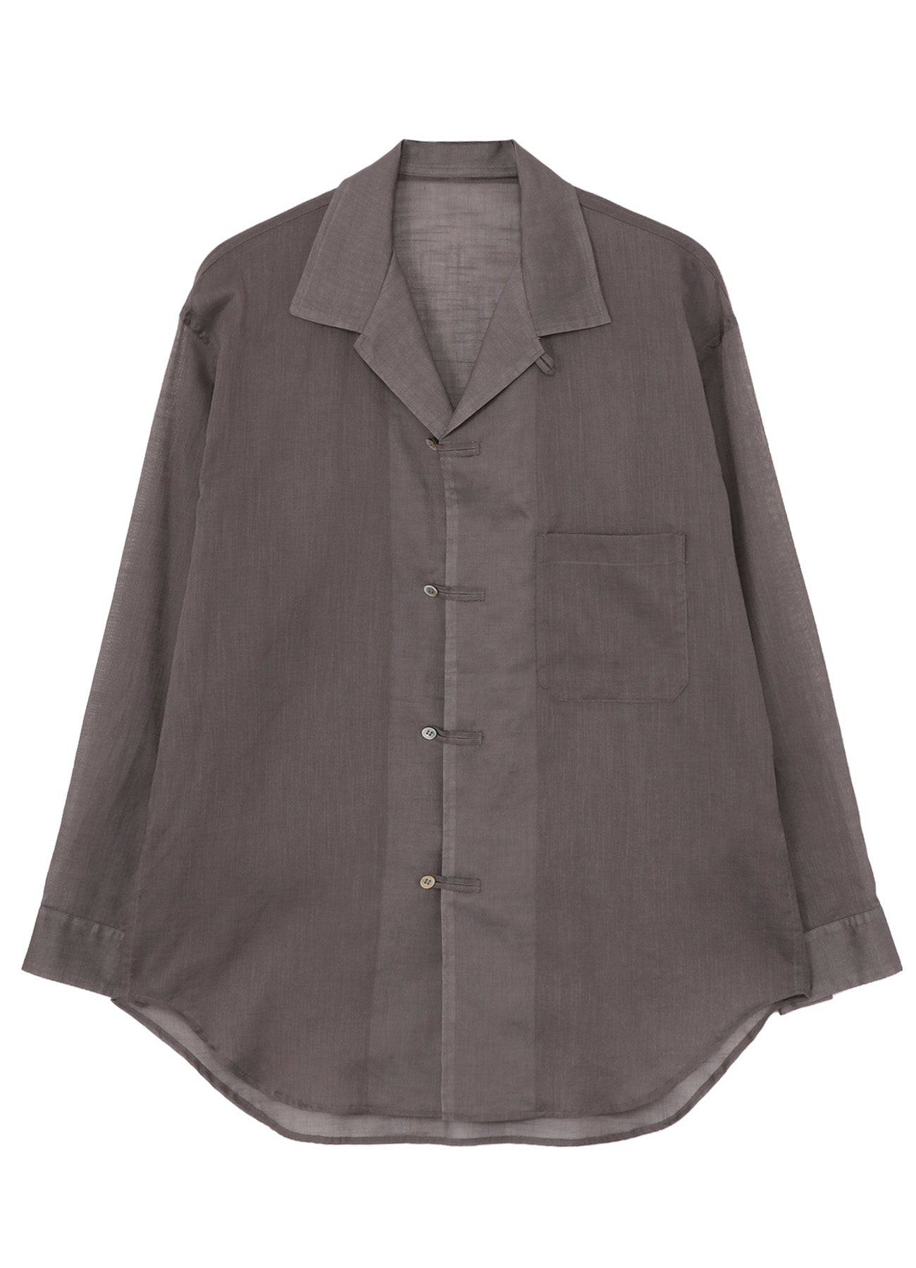 COTTON/LINEN SLAB LAWN OPEN COLLAR BLOUSE