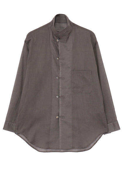 COTTON/LINEN SLAB LAWN OPEN COLLAR BLOUSE