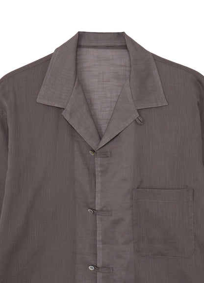 COTTON/LINEN SLAB LAWN OPEN COLLAR BLOUSE