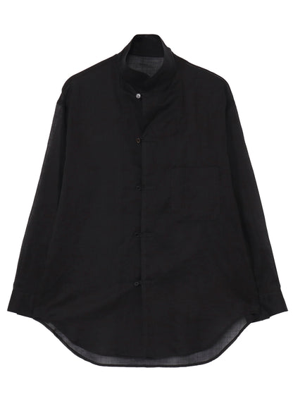 COTTON/LINEN SLAB LAWN OPEN COLLAR BLOUSE