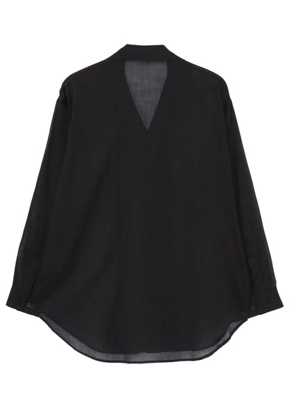 COTTON/LINEN SLAB LAWN OPEN COLLAR BLOUSE