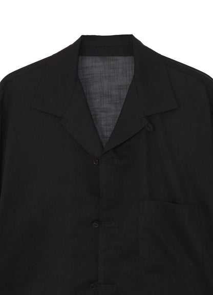 COTTON/LINEN SLAB LAWN OPEN COLLAR BLOUSE