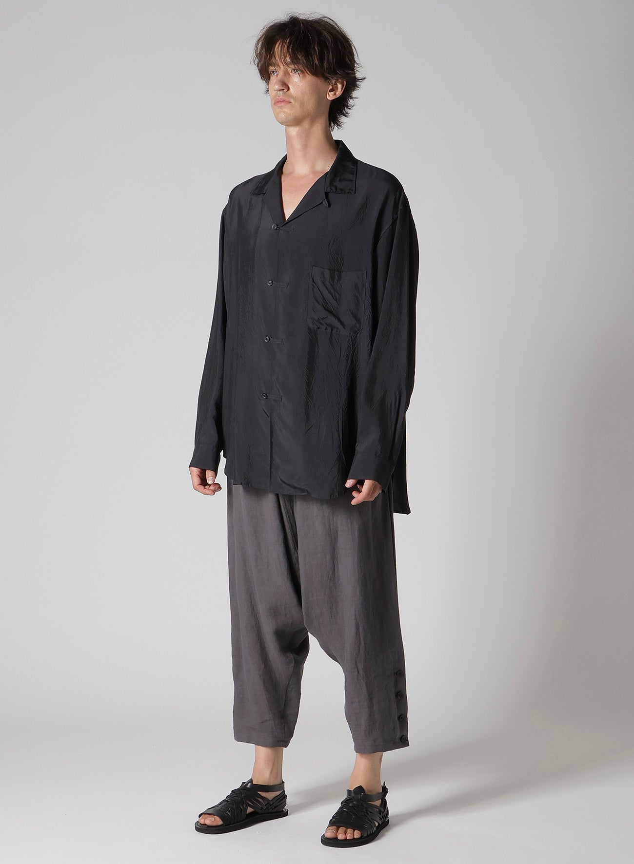 CUPRO TAFFETA LOOP OPEN COLLAR SHIRT