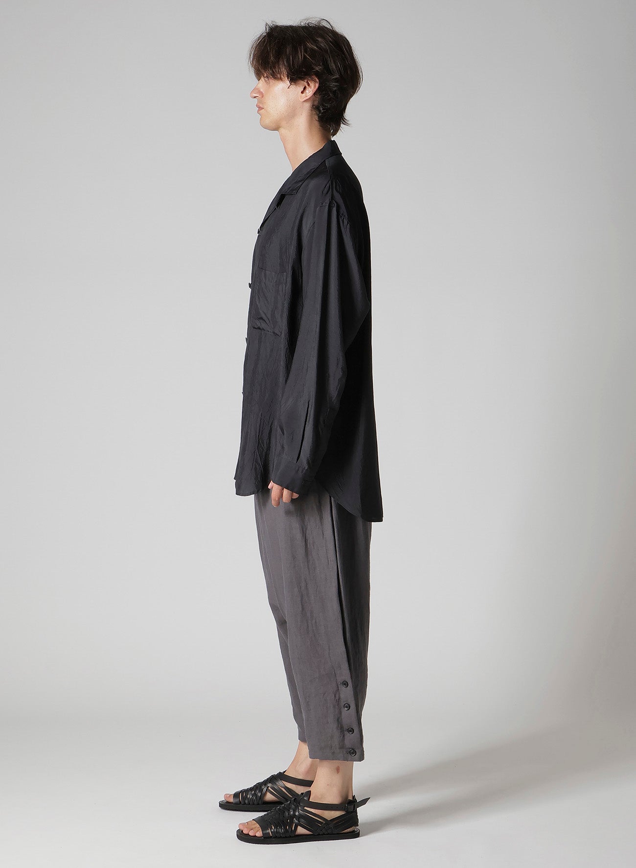 CUPRO TAFFETA LOOP OPEN COLLAR SHIRT