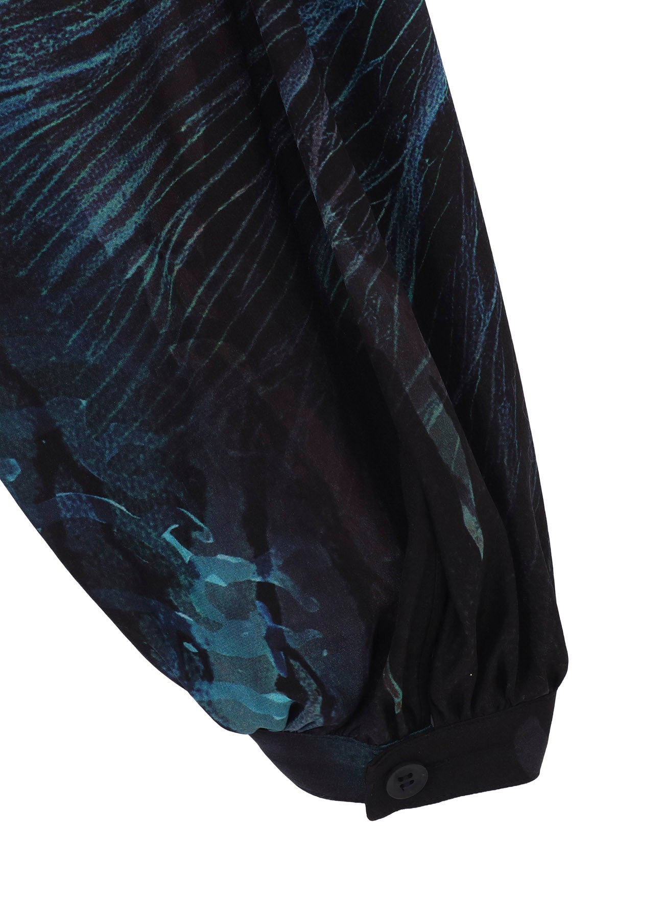 SEA MOTIF PRINTED GATHER OPEN COLLAR BLOUSE