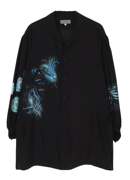 SEA MOTIF PRINTED SCARF COLLAR BLOUSE