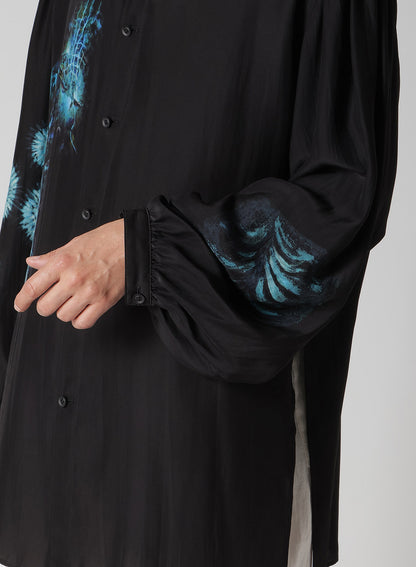 SEA MOTIF PRINTED SCARF COLLAR BLOUSE