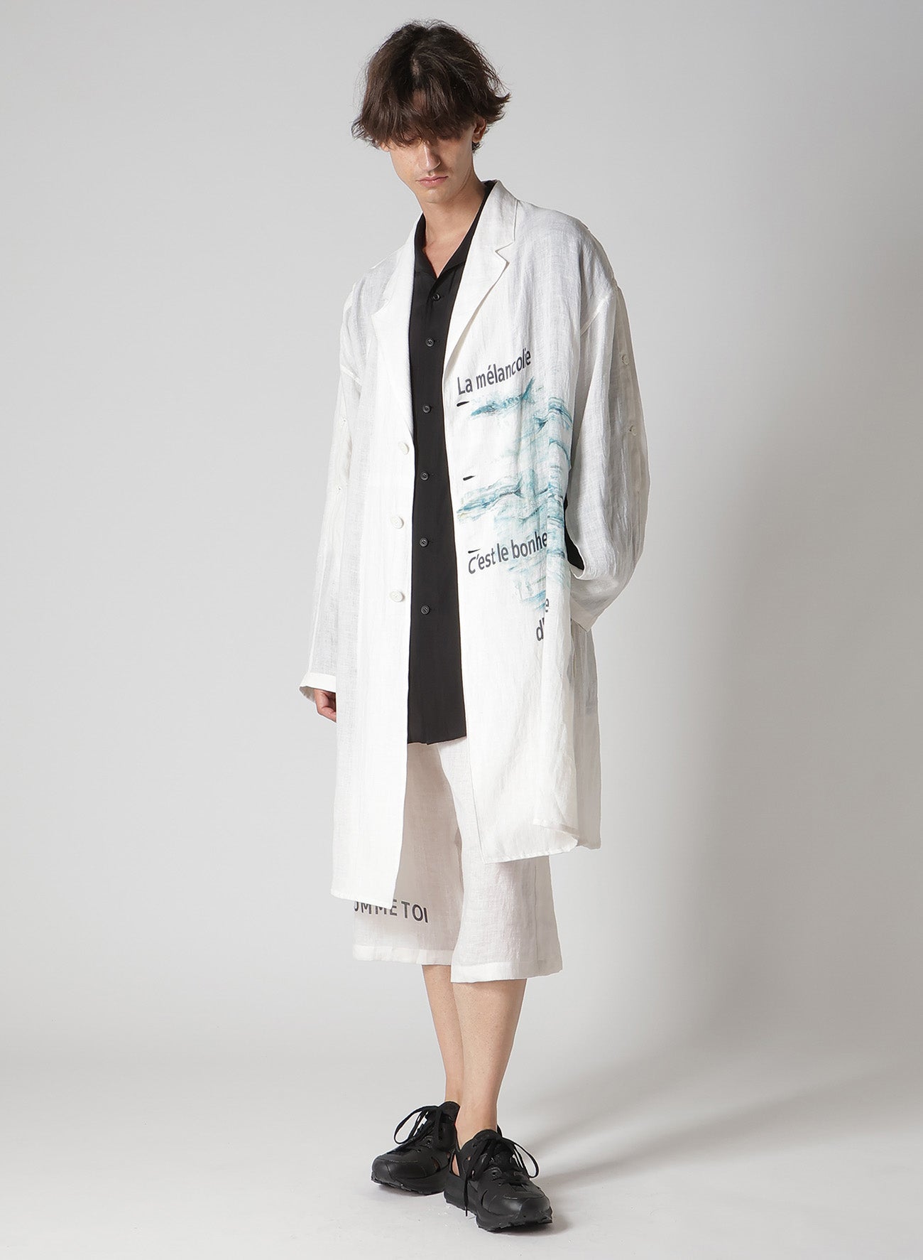 SEA MOTIF PRINTED SCARF COLLAR BLOUSE