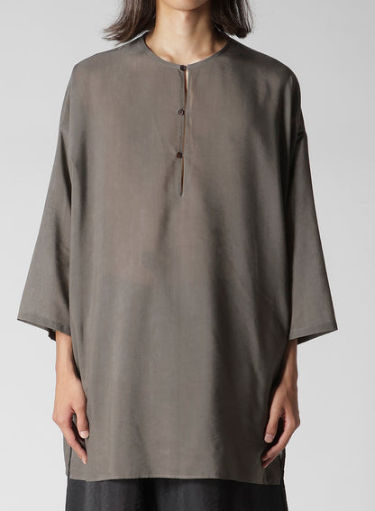 COTTON LAWN INK DYED GUESSETED COLLARLESS BLOUSE