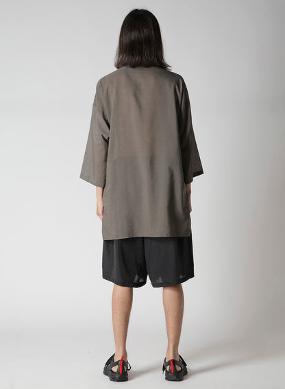 COTTON LAWN INK DYED GUESSETED COLLARLESS BLOUSE