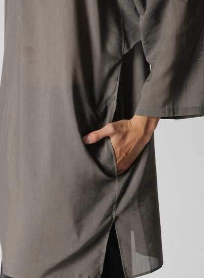 COTTON LAWN INK DYED GUESSETED COLLARLESS BLOUSE