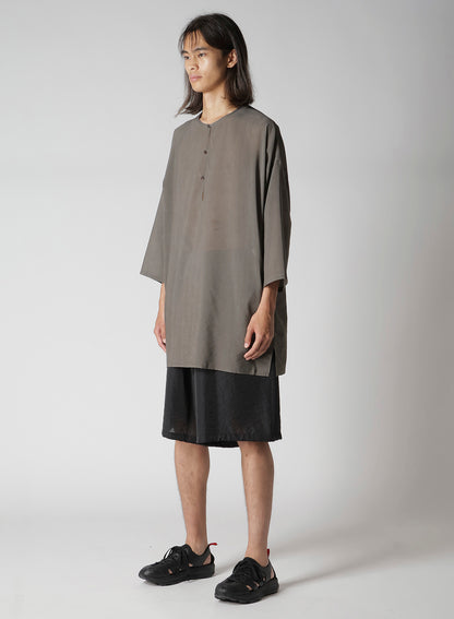 COTTON LAWN INK DYED GUESSETED COLLARLESS BLOUSE