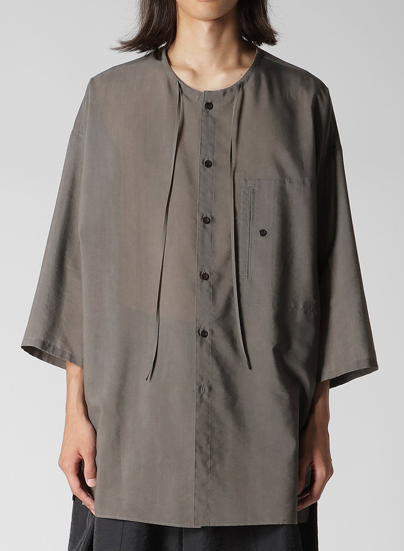 COTTON LAWN INK DYED GUESSETED STRING COLLAR BLOUSE