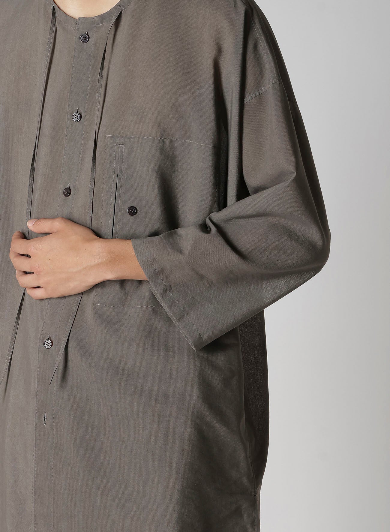 COTTON LAWN INK DYED GUESSETED STRING COLLAR BLOUSE