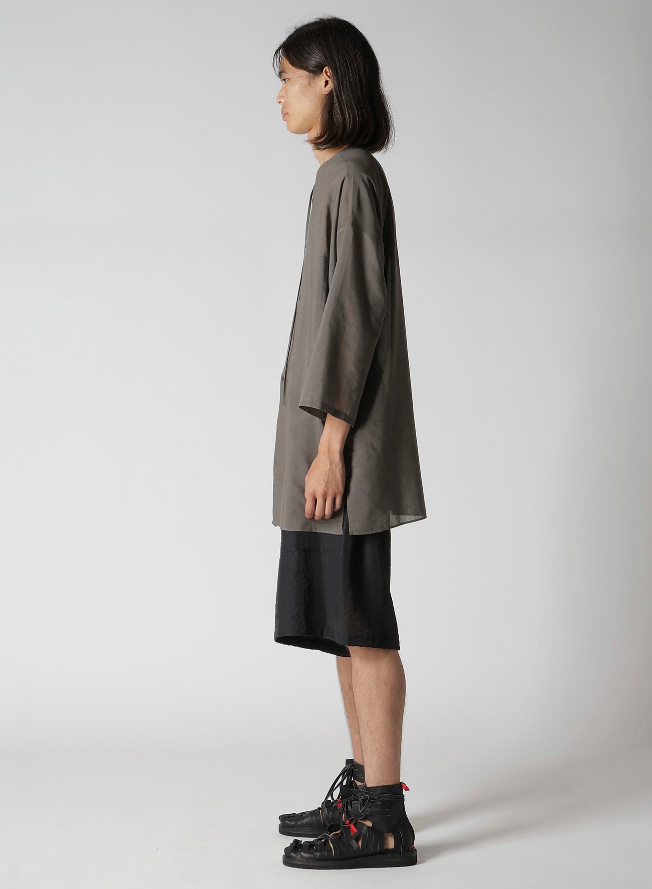 COTTON LAWN INK DYED GUESSETED STRING COLLAR BLOUSE