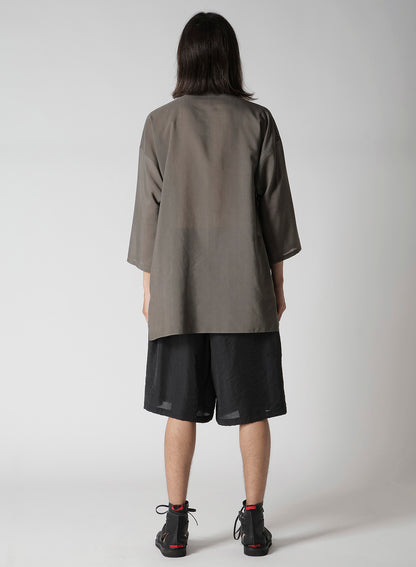 COTTON LAWN INK DYED GUESSETED STRING COLLAR BLOUSE