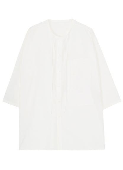 COTTON BROAD GUESSETED STRING COLLAR BLOUSE