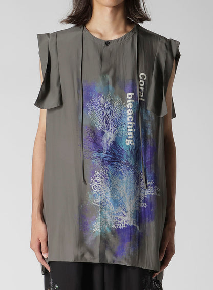 CORAL INK DYED SLEEVELESS STRING COLLAR BLOUSE