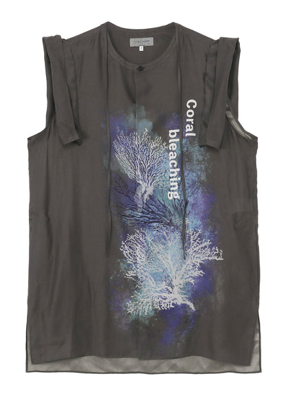 CORAL INK DYED SLEEVELESS STRING COLLAR BLOUSE