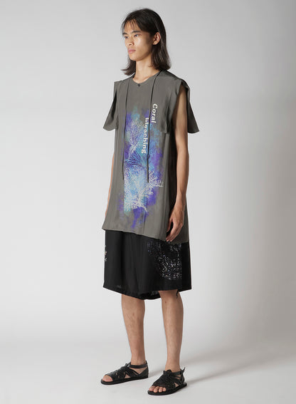 CORAL INK DYED SLEEVELESS STRING COLLAR BLOUSE