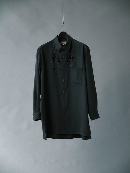 WOOL GABARDINE CUTWORK EMBROIDERY BLOUSE