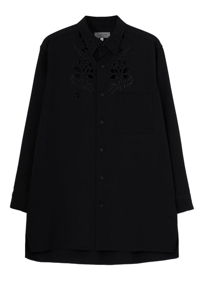 WOOL GABARDINE CUTWORK EMBROIDERY BLOUSE