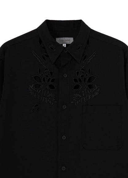 WOOL GABARDINE CUTWORK EMBROIDERY BLOUSE