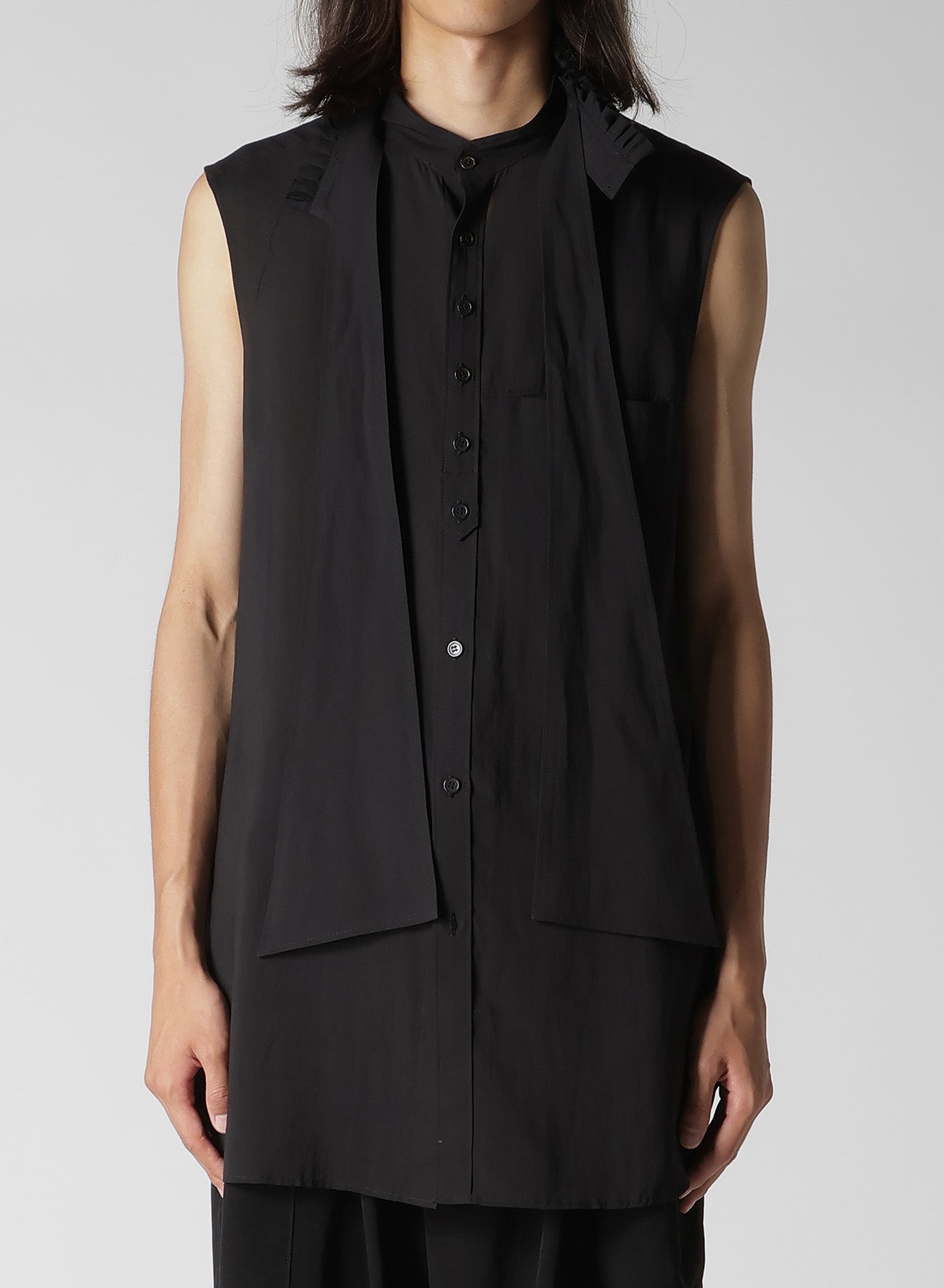 トップス Yohji Yamamoto UNBALANCED COLLAR BLOUSE CELLULOSE LAWN RUFFED SPARE COLLAR BLOUSE – THE SHOP YOHJI YAMAMOTO