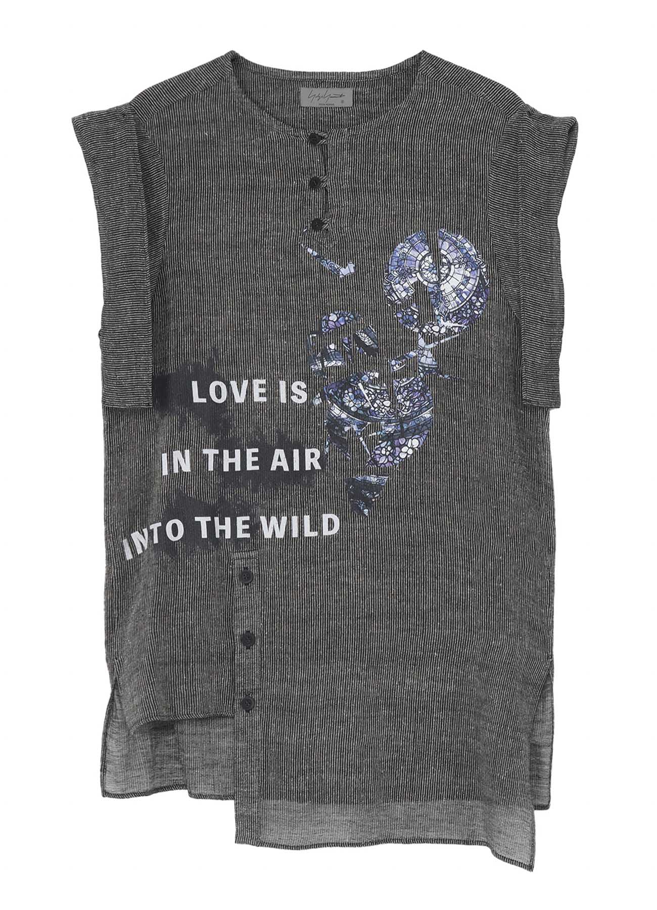 <PIECE UNIQUE/AOYAMA>MESSAGE PRINTED SS PLACKET BLOUSE