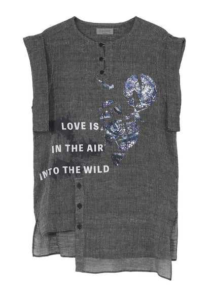 <PIECE UNIQUE/AOYAMA>MESSAGE PRINTED SS PLACKET BLOUSE