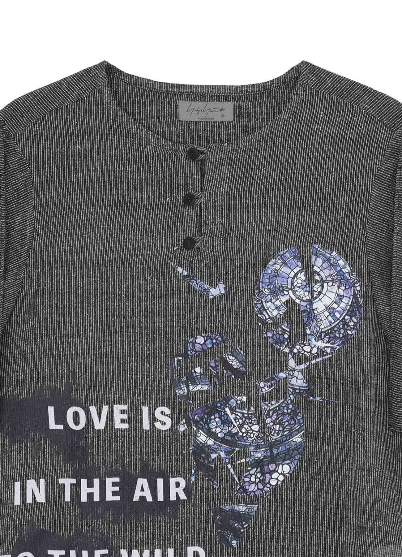 <PIECE UNIQUE/AOYAMA>MESSAGE PRINTED SS PLACKET BLOUSE