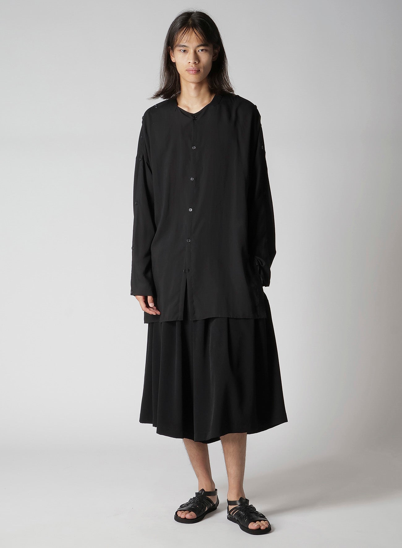CELLULOSE LAWN COLLARLESS BLOUSE