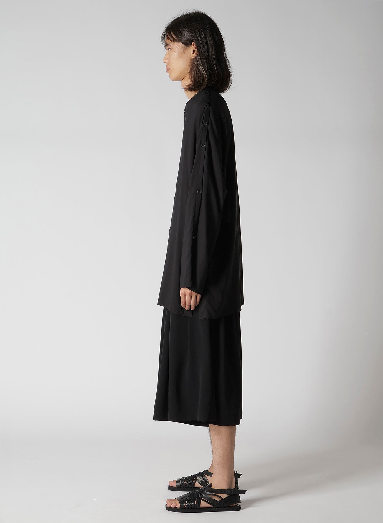 CELLULOSE LAWN COLLARLESS BLOUSE