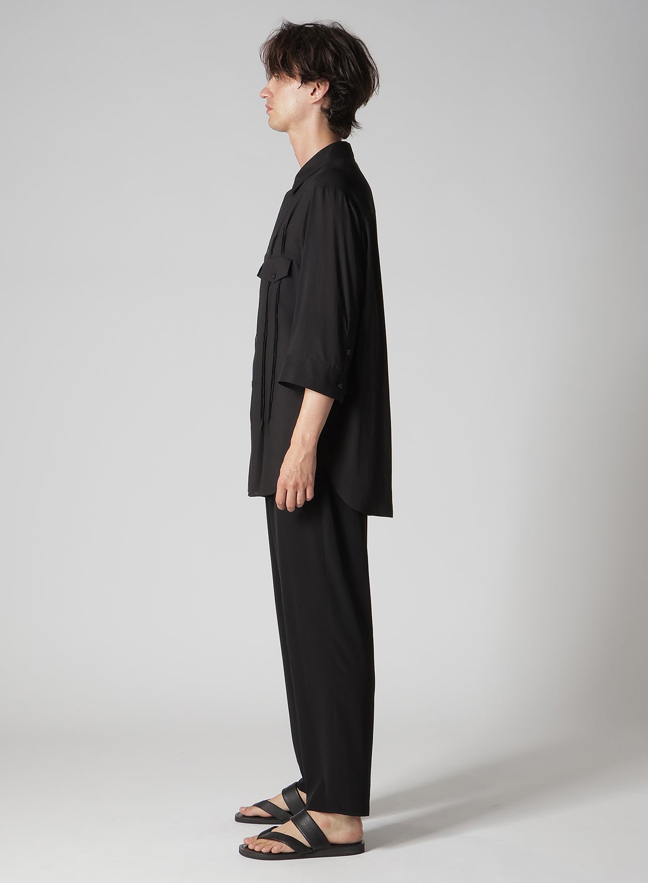 CELLULOSE LAWN PIN TUCK SHORT SLEEVE BLOUSE