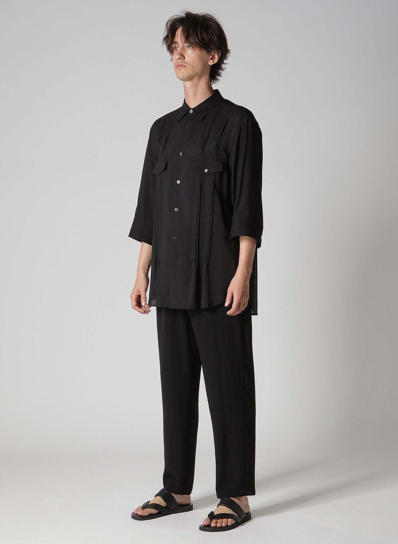 CELLULOSE LAWN PIN TUCK SHORT SLEEVE BLOUSE